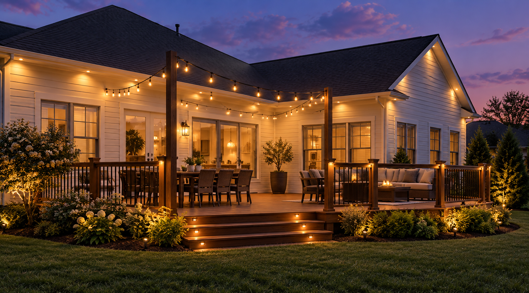 Terraza con luces colgantes